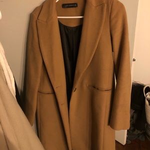Zara Camel Thigh length button up coat